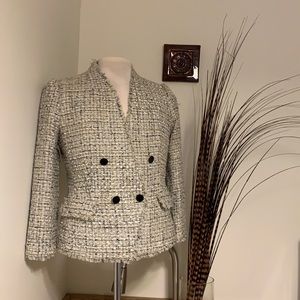 Ann Taylor size 10 fringed ivory tweed blazer hints of gold